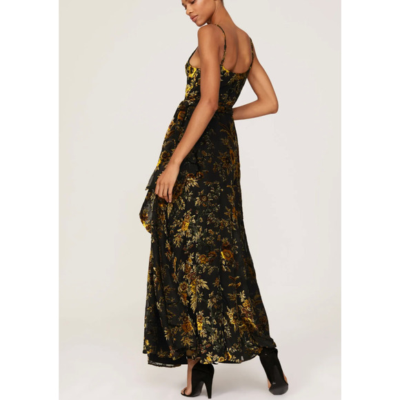 Hutch Black Burnout Velvet Slip Maxi Dress MEDIUM Floral Wrap Gown Designer $319 - Picture 3 of 11